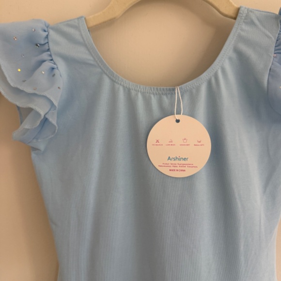 NWT Ruffle Sleeve Ballet Tutu Leotard Sky Blue Girls Sugarplum Fairy 5/6 - Picture 2 of 5